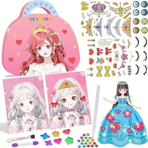 DIY Sparkling Diamond Princess Makeup Bag Set, Handmade Beads and Sequins Sticker Kit, Paper Makeup Toy, Perfect for Girls, Christmas, Easter, Mother's Day