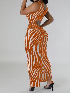 women's zebra striped print cut out split thigh smooth dress, dresses for women, elegant fashion soft scoop neck backless tank long dress for party holiday vacation, ladies summer sleeveless clothes bodycon, womenswear, sleeveless knit dresses for women