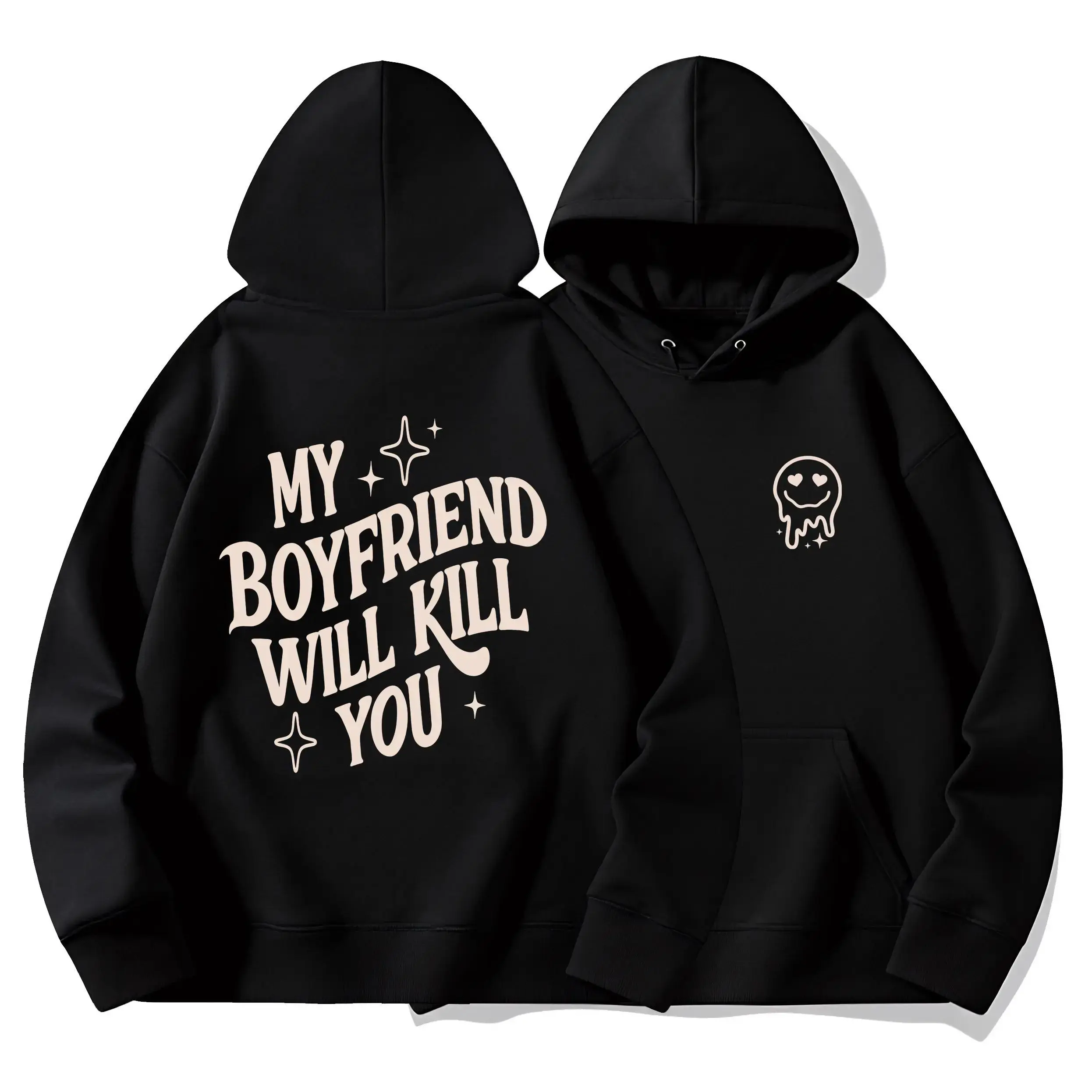 My Boyfriend Will Kill You Funny Hoodie Cute Couple Graphic Hoodie Trendy Streetwear Gift for Girlfriend Boyfriend Matching Outfit Unisex Hoodie