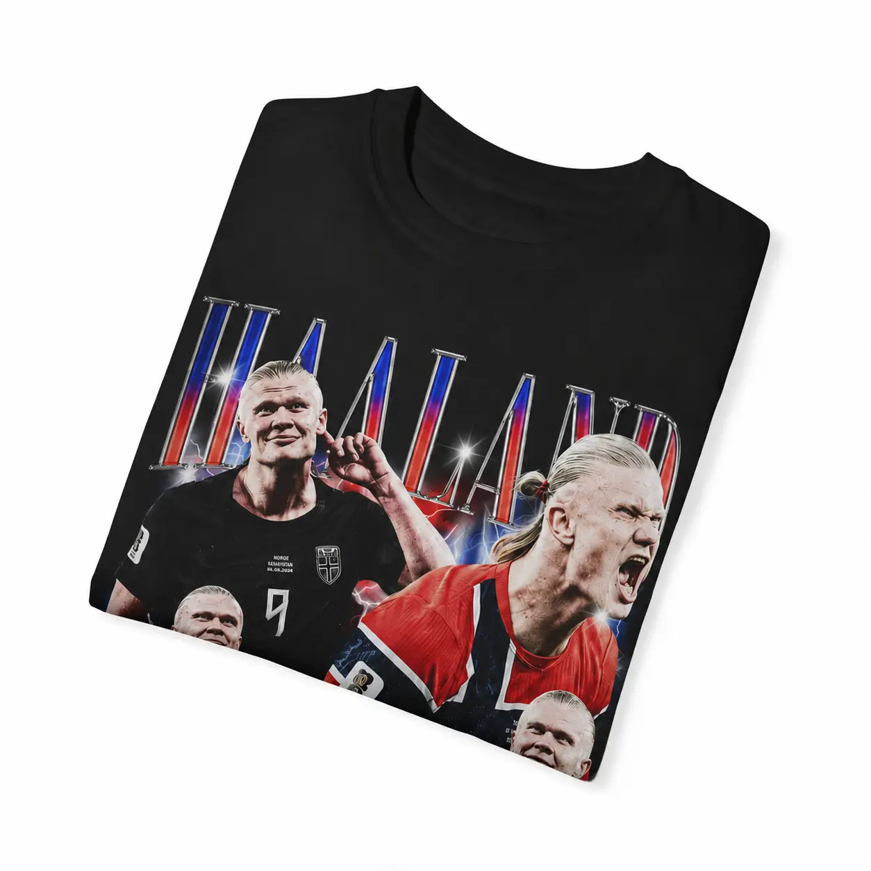 Football Player Graphic T Shirt Norway Number 9 Collage Short Sleeve Crew Neck Tee