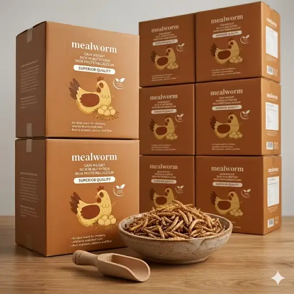 Premium bulk dried mealworms (5–20 lb), high-protein, high-calcium, all-natural feed for poultry, wild birds, and small pets. No additives. Great value bulk packs for optimal growth and vitality. A healthy, easily digestible treat for chickens and ducks.