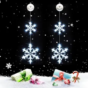 Christmas Window Lights Decorations, 2 count  Operated Snowflake Lights with Suction Cup, Timer & 2modes  Christmas Light for Tree, Indoor, Holiday, Fireplace, Wall, Cool White