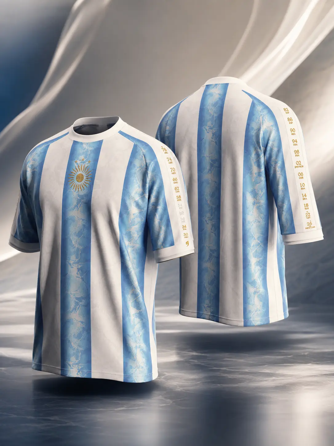 Argentina-Inspired Sky Blue Striped Soccer Jersey Style Shirt, Heritage Sleeve Fan Top, Retro Athletic Streetwear Jersey