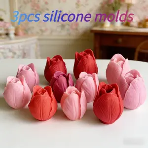3pcs Tulip Candle Aromatherapy Silicone Mold DIY Flower Dropping Gypsum Pendant Fragrance Stone Mold, Exquisite Petal Design, Home Decoration, Valentine's Day Gift, Handmade Crafts, Flower Styling, Specially Designed for Handicraft Enthusiasts