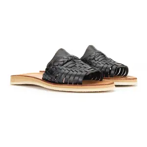 Huarache Peep-Toe Slides Black