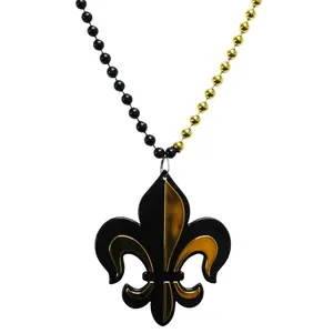 33" 7mm Black and Gold Necklace with Fleur de Lis Badge (Dozen)