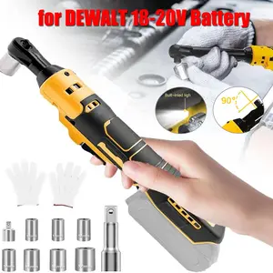 Brushless Cordless Electric Ratchet Wrench 38 Inch Compatible with Dewalt 20V Li Ion Battery High Power Tool Built in LED Light Included 7 Sockets Yellow Professional Power Tool for Construction and Home Repair