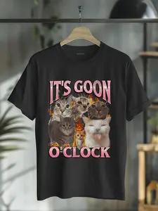 100% Cotton Gooning O'clock Funny Cat Meme Bootleg Graphic T-Shirt