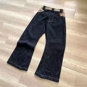 Black and Khaki High Waist Wide Leg Pants, Stone Wash Dark Denim Cuffed Ankle Baggy Jeans for Thick , Button  Y2K Streetwear Vintage Spring Casual Back to School Outfits