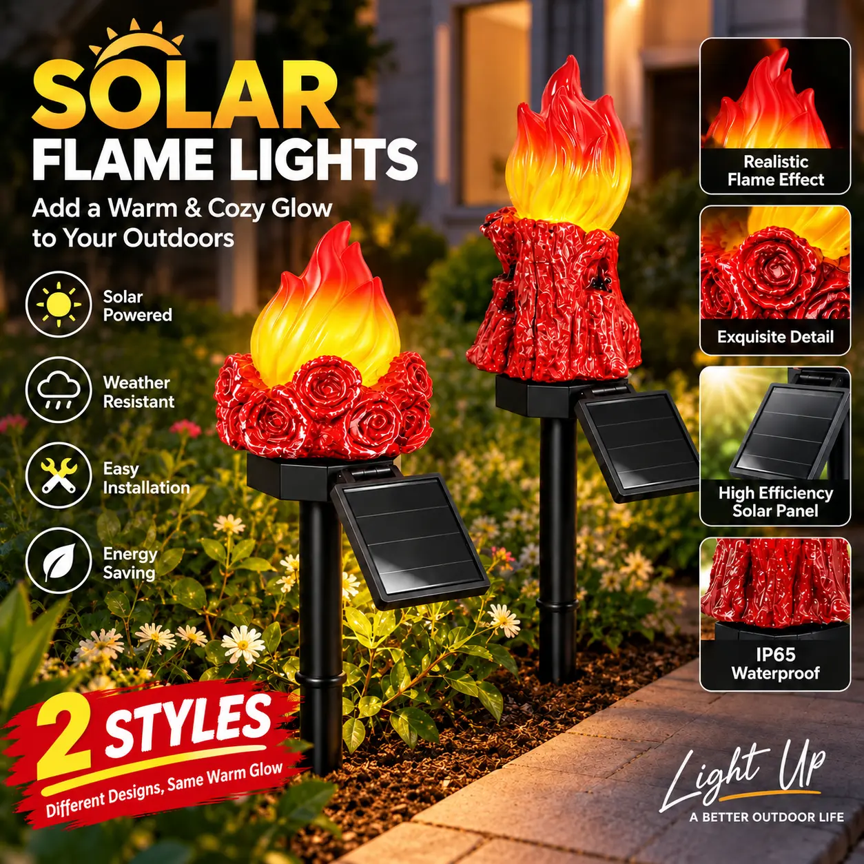 Solar Flame Resin Torch Light - Waterproof Outdoor Garden Pathway Lawn Lamp, Ideal for Patio, Halloween Decorations with Night Illumination Function