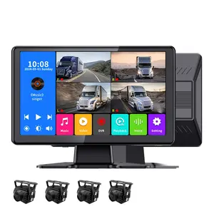 10.1 Inch Touch Screen Car DVR 4 Channel Backup Camera System 1080P Monitor Split Screen Display Night Vision Parking Assist Wired Dash Cam Kit with 64G Card Voice Control Music Playback for Truck RV Trailer Bus Semi Box Truck Security  Driving Recorder t