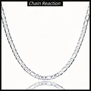 925 Sterling Silver plated Figaro Link Chain - Men's 925 Necklace & Bracelet Set - - Classic 5MM Design - lobster Clasp - Jewelry Set For Men Valentine's gift