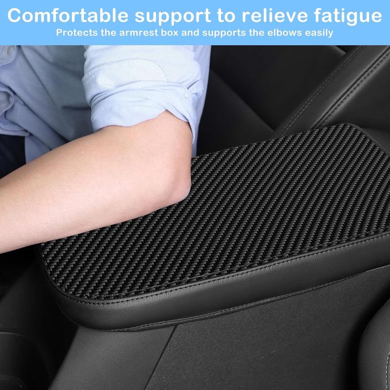QianBao Leather Center Console Armrest Cover For Chevy Equinox 2018-2023 & GMC Terrain 2017-2023 (Black-Red Stitching)