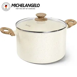 MICHELANGELO 8 Quart Stock Pot with Lid, Nonstick Cooking Pot ,Soup Pot with Lid, Induction Pot for Cooking, Stockpot with Healthy Coating, White