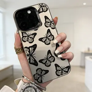 Silicone Smartphone Protective Cover with Small Butterfly Design - Shockproof, Anti-Scratch, Durable Black PC Back Accessory for iPhone 17,16,15,14 Pro Max,13,12,11,XR,XS,SE,Plus