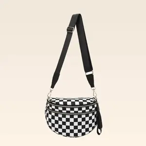 Crossbody Bag for Women, Spacious Nylon Checkered Bag Large Sling Bag Wallets Oversized Slouchy Belt Bag Bum Bag Daily Use Purse shoulder bags