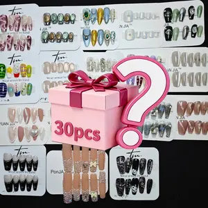 30pcs Almond Nail Shape Acrylic Press Nail Tips with Shimmery Finish, Includes Storage Box, Perfect for DIY Manicure Art, Women & Girls