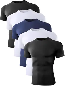 Sartex Men's Compression Shirts 5 Pack Short Sleeve Cool Dry Sports Athletic Workout Base Layer Undershirt T-Shirt Tops Soft Comfortable Quick-Dry Elastic Fit