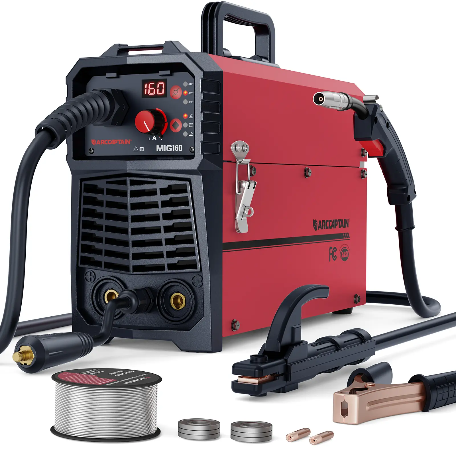 ARCCAPTAIN 160A MIG Welder 110V 220V Dual Voltage, 4 in 1 Welding Machine Gas MIG, Gasless MIG Flux Core Welder, Lift TIG, MMA Stick Welder, Welder Machine with Synergy for Beginner IGBT Inverter Portable Welder Multi-process welding machine