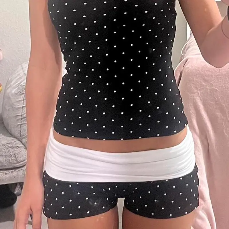 Women's Y2K Polka Dot Crop Top & Shorts Set, Womenswear, Clothes, Slim-Fit Classy Summer Outfit, Casual Fashion Style for Women, Perfect for Daily Wear, Coordinate Set
