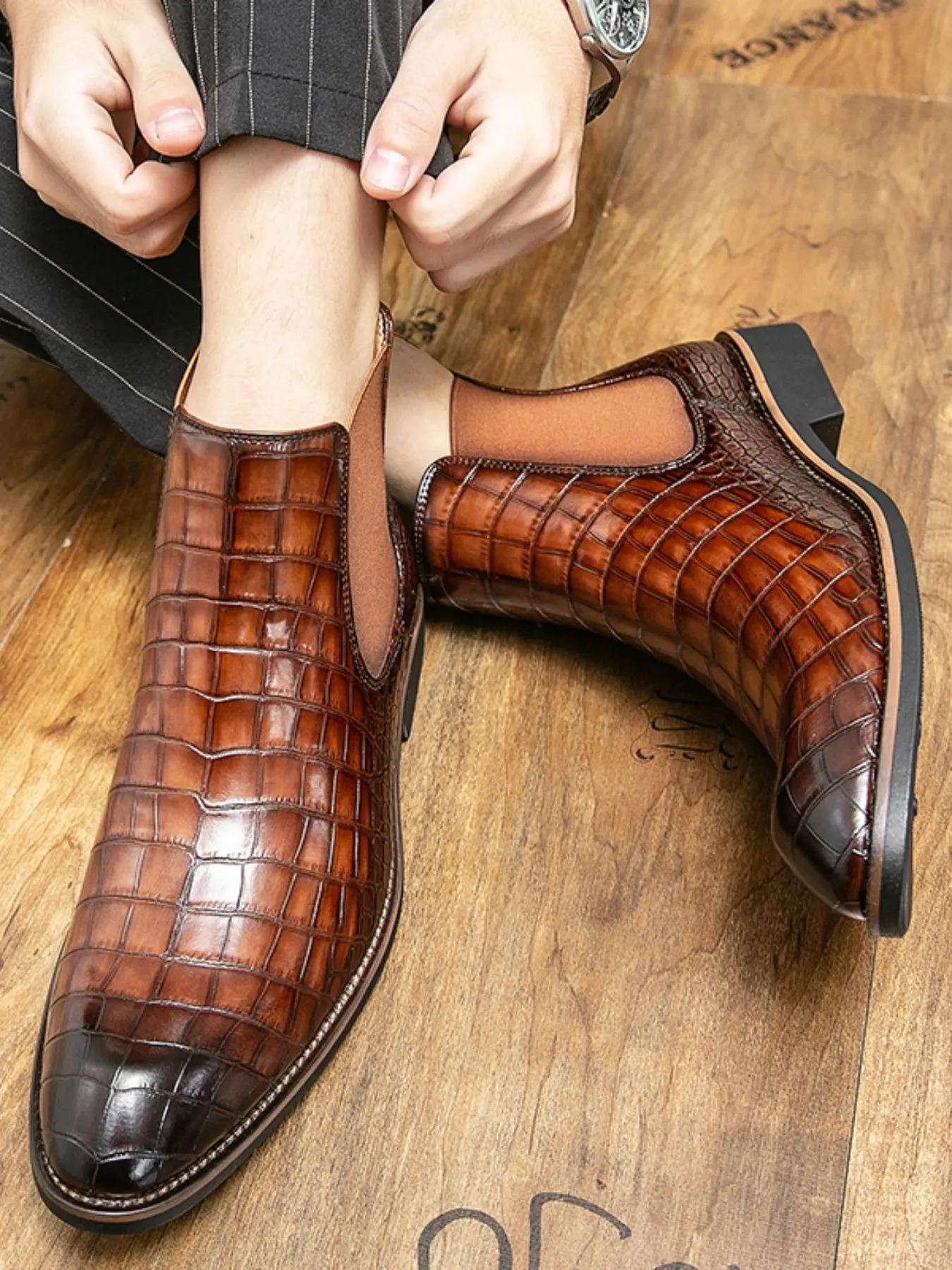 Men's Fashionable Crocodile Embossed Ankle Boots, Ankle Bootie, Classic Boot, Casual Comfortable Pointed Toe Boots for Daily Wear, Fashion Shoes for Party, Daily Clothing Decor, Footwear