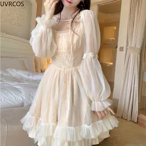 Sweet Cute Kawai Girls Lolita Dress Japanese Harajuku Casual Long Sleeve Sophisticated Dress Women Korean Elegant Princess Dress