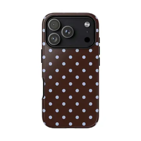 TPU Shockproof Phone Cover - Brown & Blue Polka Dot Multicolor Shockproof Shell, Protective Durable Accessory for iPhone 12,13,14,15,16,17 & Pro Max, Unisex Accessories for Women, Drop-Resistant Case