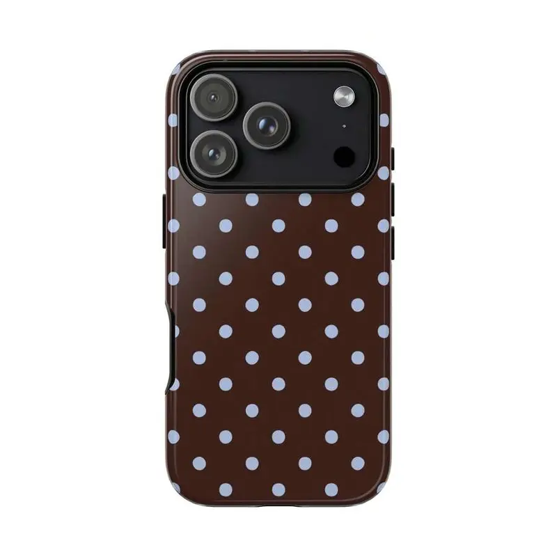 TPU Shockproof Phone Cover - Brown & Blue Polka Dot Multicolor Shockproof Shell, Protective Durable Accessory for iPhone 12,13,14,15,16,17 & Pro Max, Unisex Accessories for Women, Drop-Resistant Case