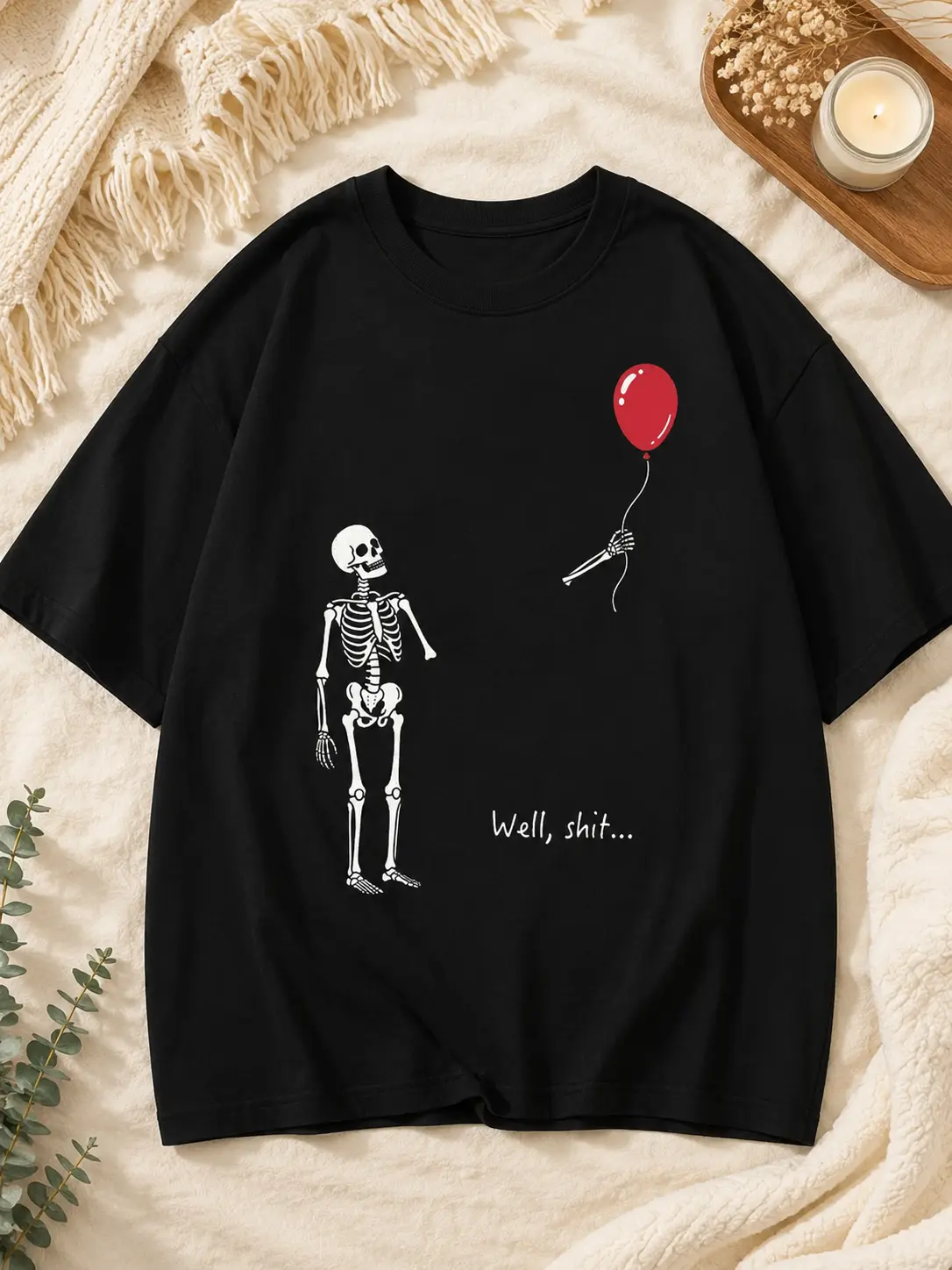 Well Shit Skeleton Shirt, Funny Halloween Graphic Tee, Lost Balloon Skeleton T Shirt, Sarcastic Gothic Shirt, Dark Humor Spooky Shirt