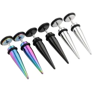 6pcs Mixed Colors 16G Stainless Steel Taper with O-ring Fake Gauges Cheater Illusion Ear Plug Earrings Body Piercing Jewelry