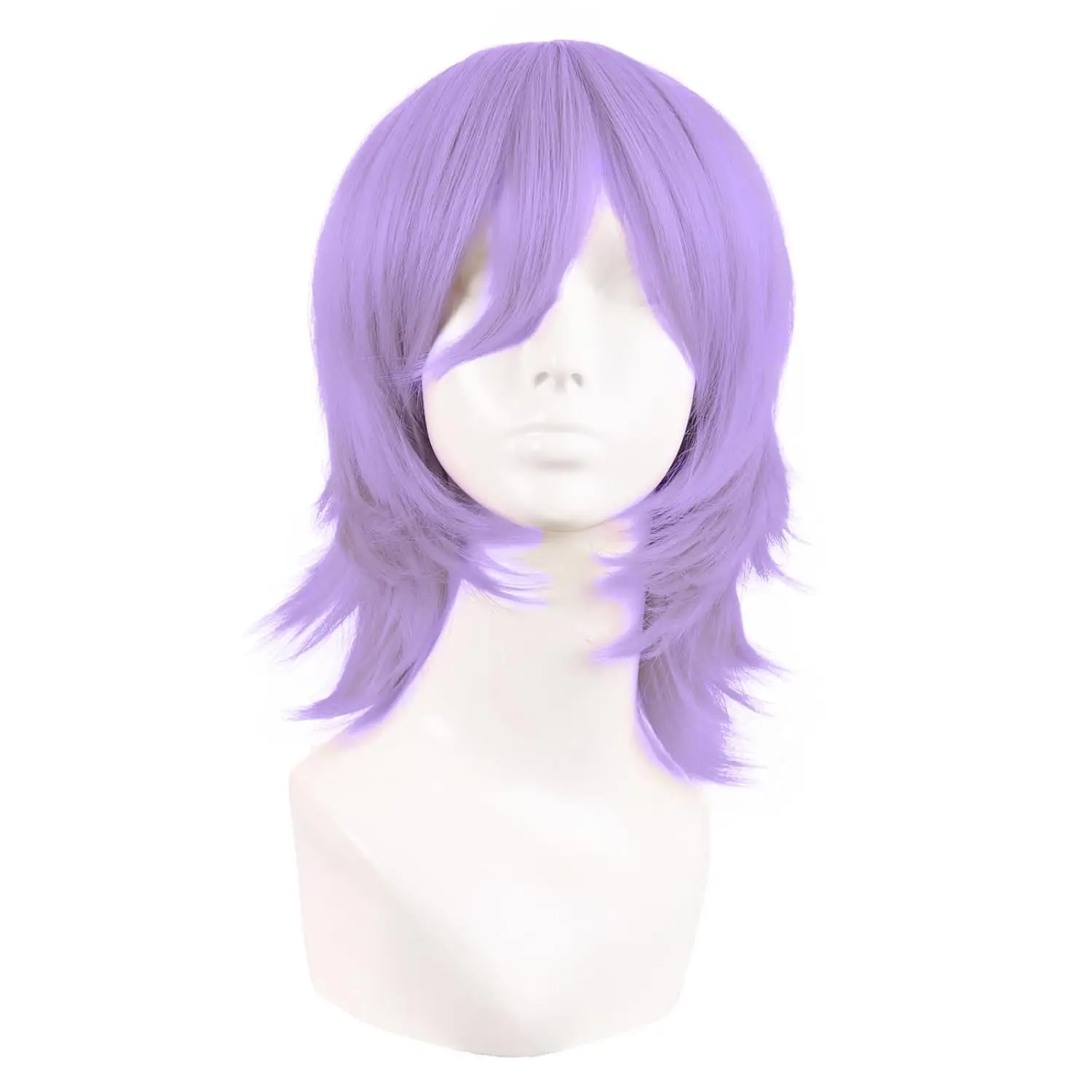 Synthetic Fiber Wig - 14-Inch/35cm Short Cosplay Wig with Wolf Tail, Side Bangs, Light Purple, Short With Side Bangs, Wolf Tail And Side Bangs