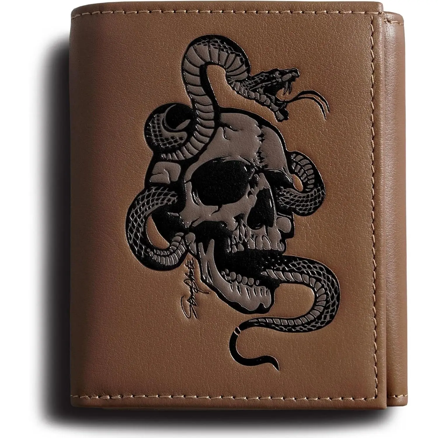 Small Trifold Wallets For Men Skull Mens Tri Fold Leather Wallet Brown Western Rfid Blocking Gifts For Him Husband (brown)