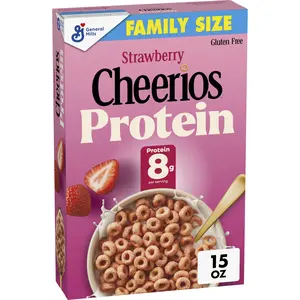 Strawberry Protein Cereal with 8g Protein and Whole Grain Oats, Gluten Free Breakfast Cereal Family Size Box, 15 oz