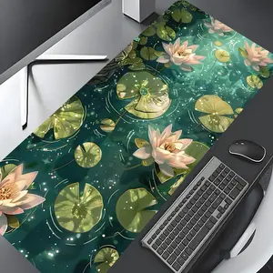 Kawaii Lotus Pond Frog Large Gaming Mouse Pad, Washable Rubber Extended Desk Mat with Non-Slip Base, Girly Aesthetic Home Office Decor, Mouse Pads for Desk, Christian Gifts for Women, Office Desk Accessories, Computer Desk Mat