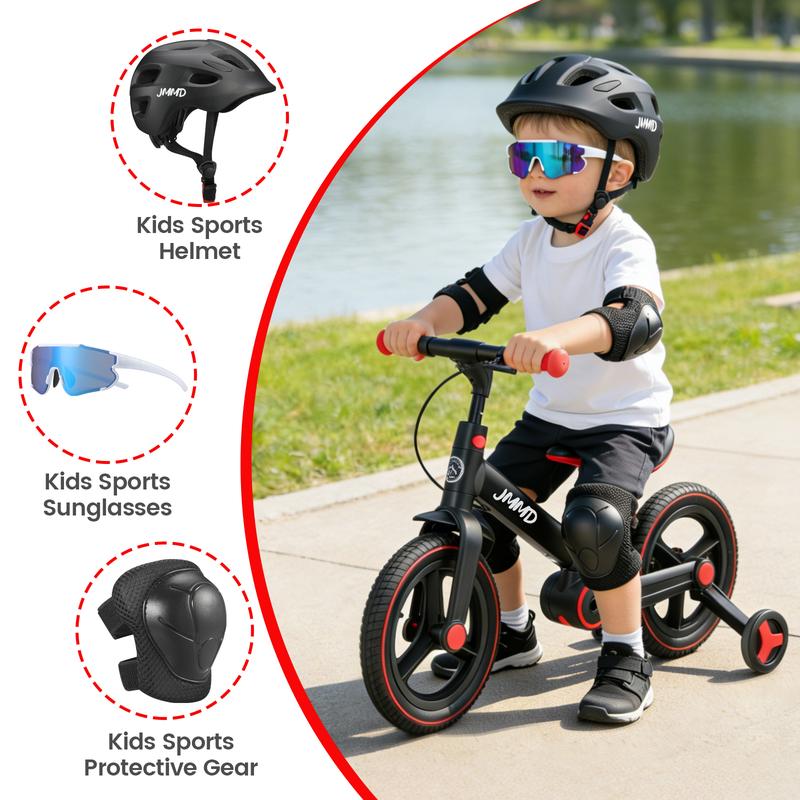 【ChristmasGifts】JMMD Multi-Functional 6-in-1 Toddler Bike for 18-60M Baby Balance Bike with Training Wheels, Pedals & Push Handle | Ride-On Toy with Brakes & Kickstand | First Birthday Gift for Baby Boys & Girls