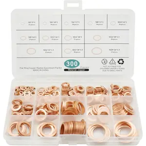 300 count Copper Flat Washers Sealing Washer Assortment Kit 12size Metal Metric Crush Washers M5 M6 M8 M10 M12 M14 M16 M20