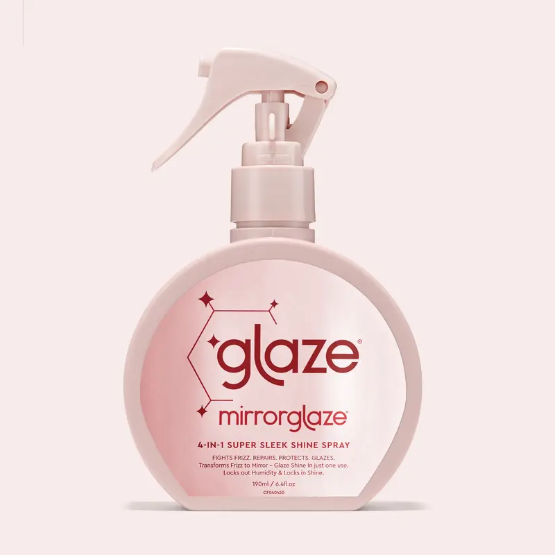 Mirror Glaze Super Sleek Shine Hair Spray - 6.4 fl oz (190ml) Premium Haircare Styling Spray with Glass Hair Effect, Frizz-Free Hold, Shiny Curls, Heat Protects, Glazes, Aqua & Key Ingredients for Adults
