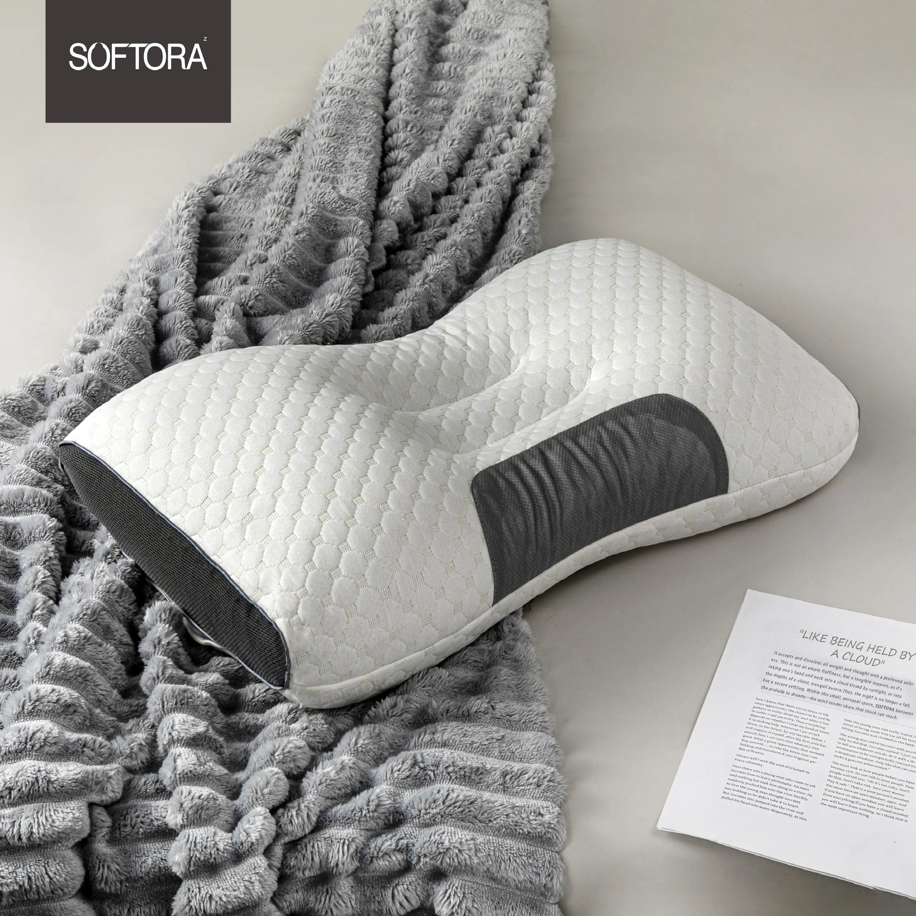 SOFTORA Couple Sleep Aid Massage Pillow - Ergonomic Orthopedic Contour Cervical Neck Pillow for Back Sleepers, Neck Pain Relief, Orthopedic Care, Pressure Relief, High-Resilience, Plush Soft, Breathable