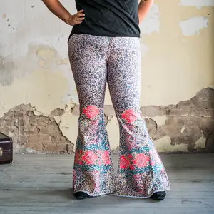 Flare Leopard Jeans With Aztec Embroidery Plus Size