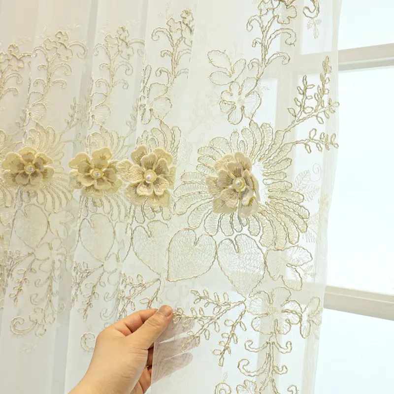 1pc Nordic Embroidered Sheer Curtain Panel, Net Curtain Window, Lace Translucent Drape for Balcony Living Room Bedroom Window Partition, Home Decor Artistic Touch, Ready-To-Use, Window Drapes, Home Decorative Curtain
