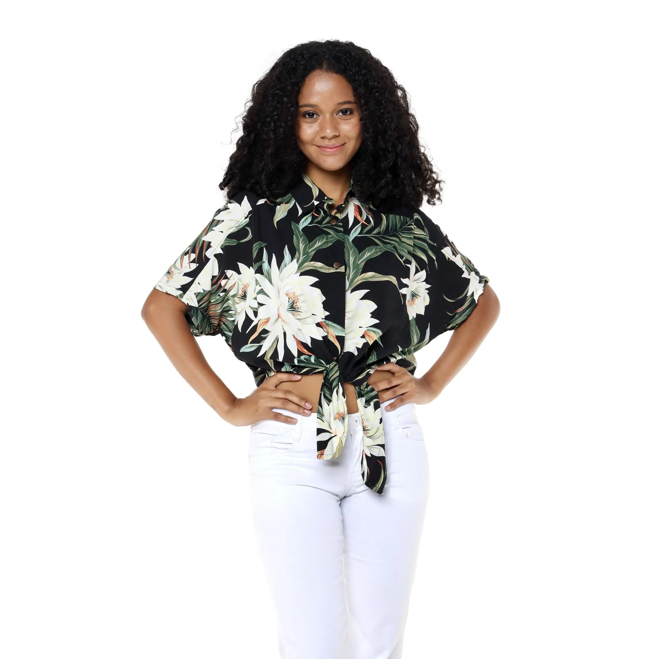Women's Tie-up Shirt in Wispy Cereus Black