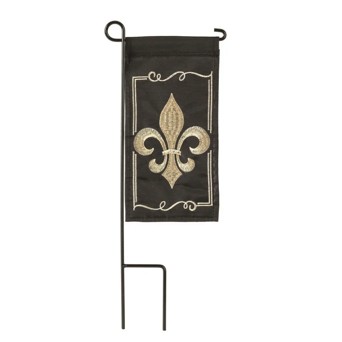 Dicksons M040057 13 x 18 in. Flag Double Applique Fleur De Lis Burlap Mini I Flag With Pole