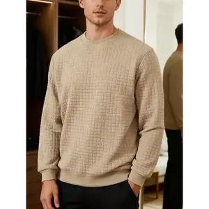 Men's White Waffle Knit Sweater, Crew Neck & Long Sleeve Design, Soft Breathable Cotton Blend for Spring Fall Casual, Office & Daily Wear – Slim Fit, Ribbed Cuffs/Hem, Thermal Texture, Classic