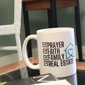Prayer Faith Family Real Estate Ceramic Mug 15 oz Microwave Safe Inspiring Design for Real Estate Agents and Investors