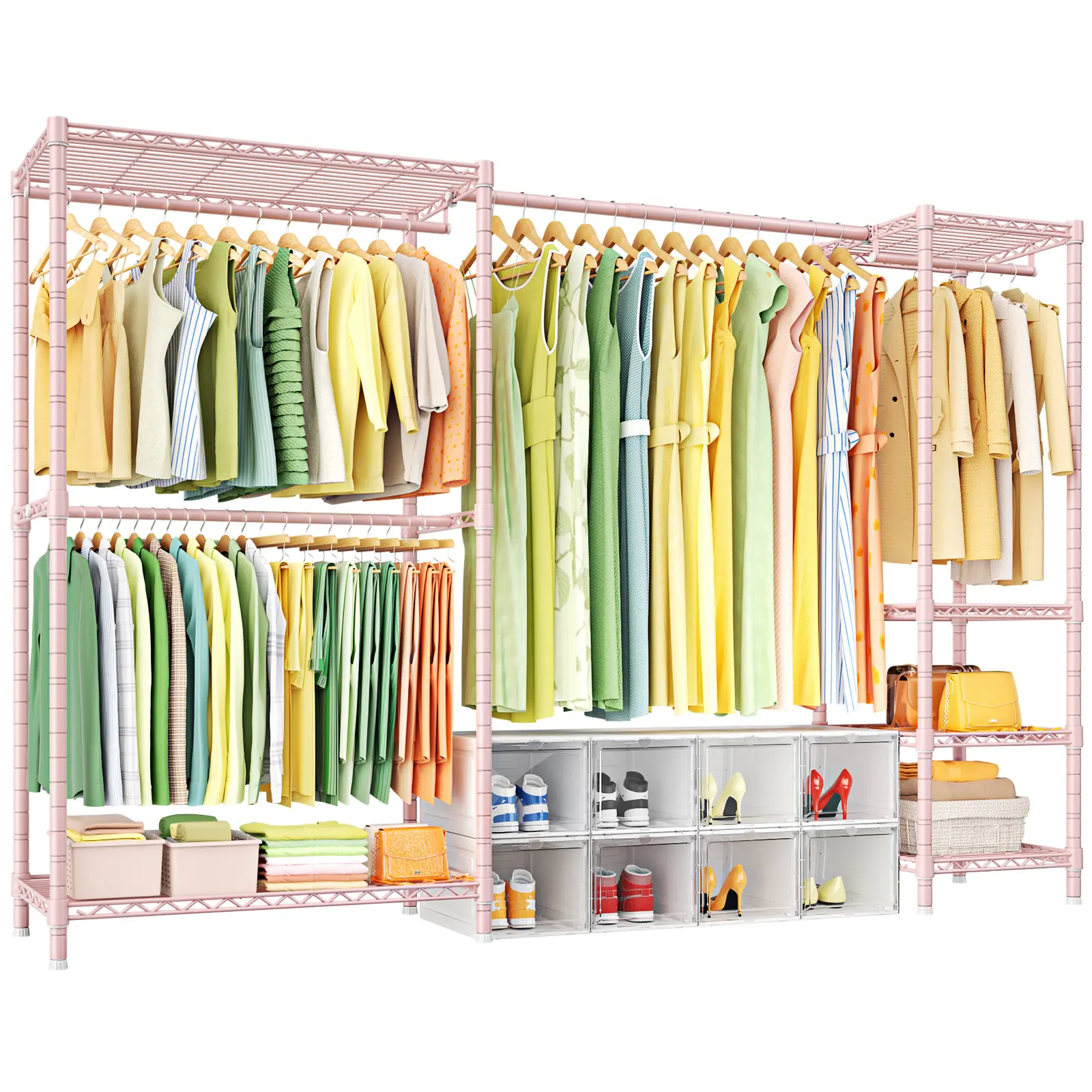 Ulif E10 Heavy Duty Clothes Rack With Stretchable Hanger Rod Adjustable Closet Organizer System,Freestanding Clothing Racks for Hanging Clothes,Portable Garment Rack 73-97"W x 15" D x 72" H，Max Load 800LBS，Black