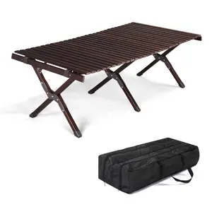Wooden Camping Roll Table, Portable Outdoor Picnic Table for Camping RV Travel Fishing