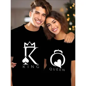 His & Hers King & Queen Matching Couple T-Shirts - 220g Heavyweight 100% Cotton Wedding Party Graphic Tees, Casual Loose Fit Round Neck Unisex Shirts for Anniversary, Valentine's Day Gift (Machine Washable), Bride & Groom T Shirts