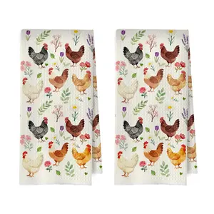 Farmhouse Rooster Kitchen Towels - Rooster Kitchen Decor, Chicken polyester Dish Towels, Chicken Gifts Hand Towel, Farm House Tea Towel, 16×24 Inches