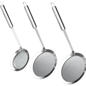 Stainless Steel Fat Skimmer Spoon Set (3-Pack) – Professional Fine Mesh Food Strainer with Long Handle for Skimming Grease, Foam, Frying, Hot Pot & Gravy (3" + 4" + 4.7")