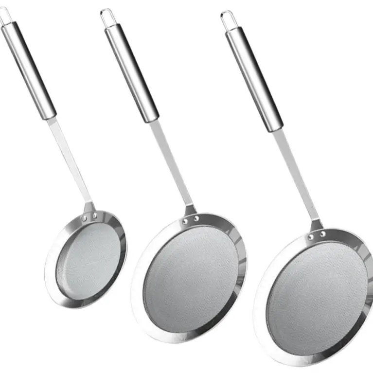Stainless Steel Fat Skimmer Spoon Set (3-Pack) – Professional Fine Mesh Food Strainer with Long Handle for Skimming Grease, Foam, Frying, Hot Pot & Gravy (3" + 4" + 4.7")